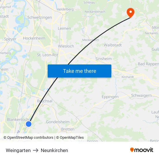 Weingarten to Neunkirchen map