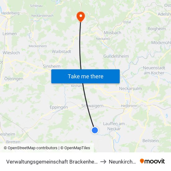 Verwaltungsgemeinschaft Brackenheim to Neunkirchen map