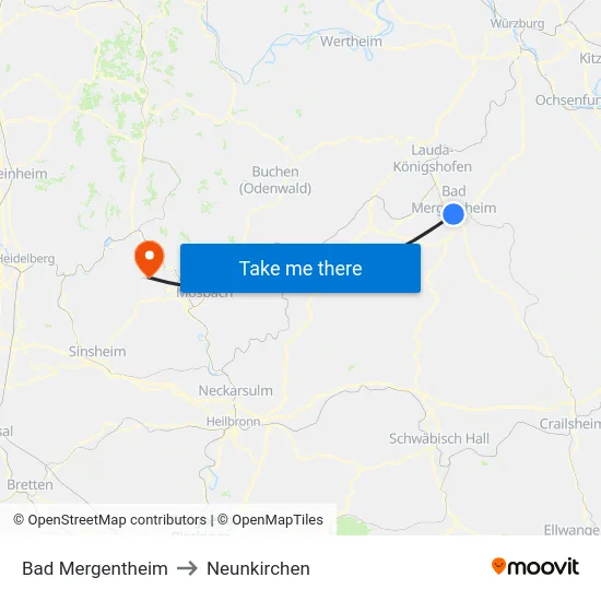 Bad Mergentheim to Neunkirchen map