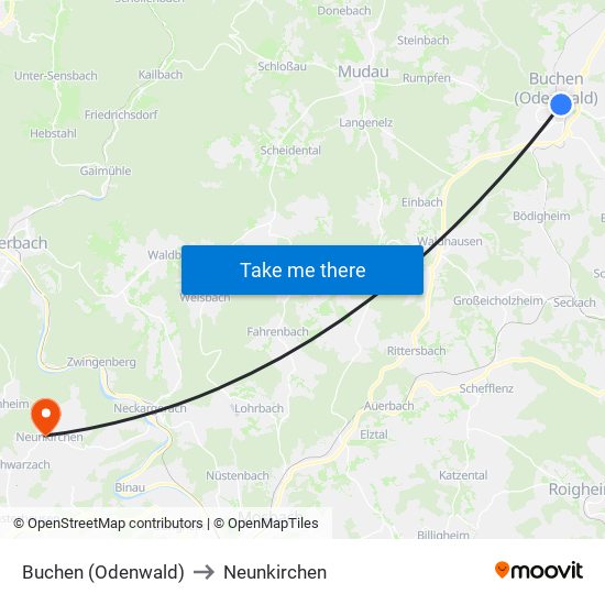 Buchen (Odenwald) to Neunkirchen map