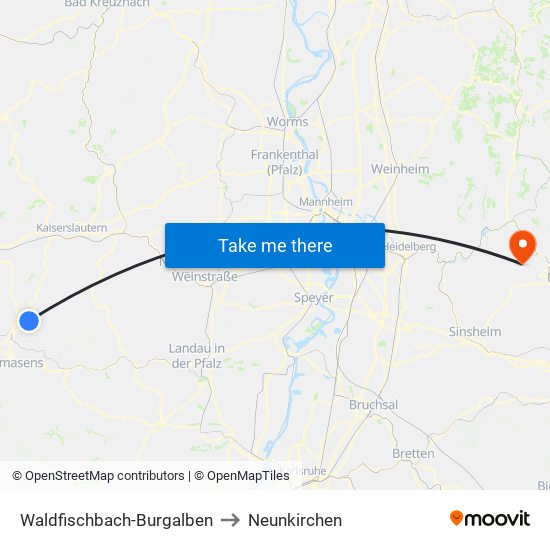 Waldfischbach-Burgalben to Neunkirchen map