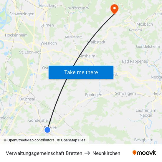 Verwaltungsgemeinschaft Bretten to Neunkirchen map