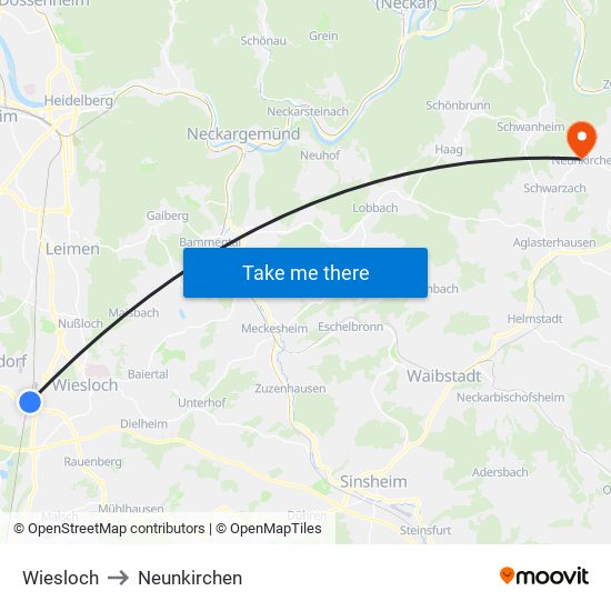 Wiesloch to Neunkirchen map