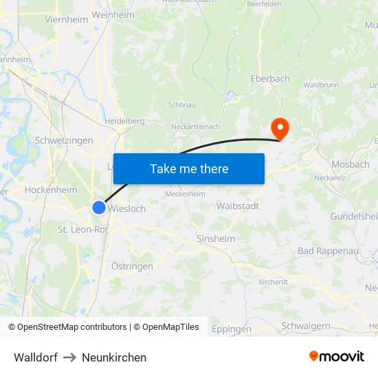 Walldorf to Neunkirchen map