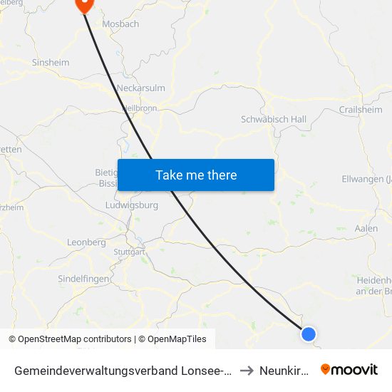 Gemeindeverwaltungsverband Lonsee-Amstetten to Neunkirchen map