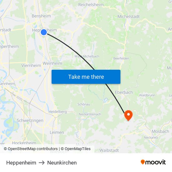 Heppenheim to Neunkirchen map