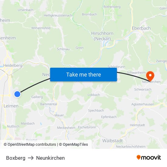 Boxberg to Neunkirchen map