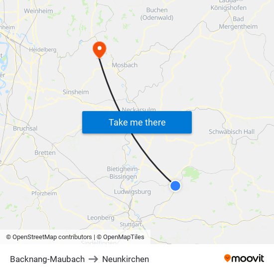 Backnang-Maubach to Neunkirchen map