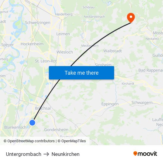 Untergrombach to Neunkirchen map