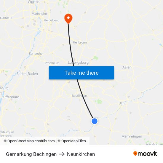 Gemarkung Bechingen to Neunkirchen map