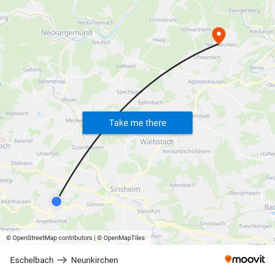 Eschelbach to Neunkirchen map