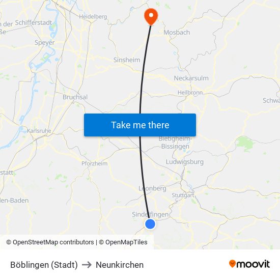 Böblingen (Stadt) to Neunkirchen map