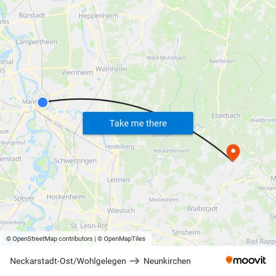 Neckarstadt-Ost/Wohlgelegen to Neunkirchen map