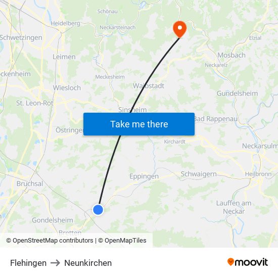 Flehingen to Neunkirchen map