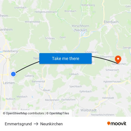 Emmertsgrund to Neunkirchen map