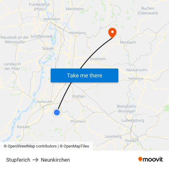 Stupferich to Neunkirchen map