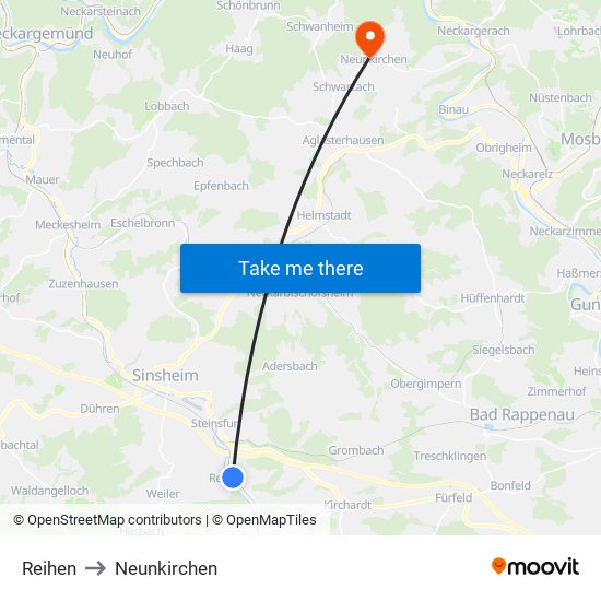 Reihen to Neunkirchen map