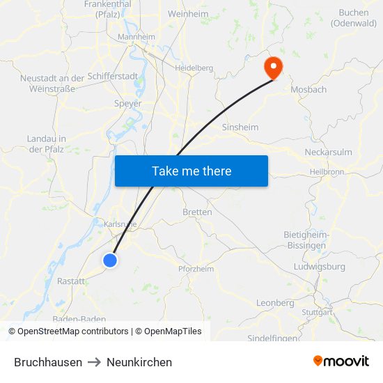 Bruchhausen to Neunkirchen map