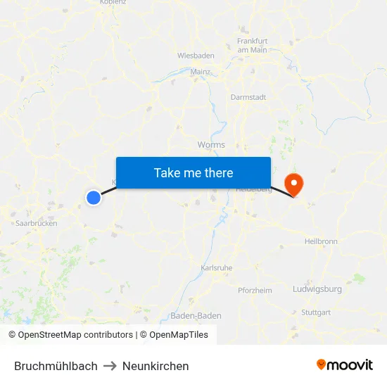 Bruchmühlbach to Neunkirchen map