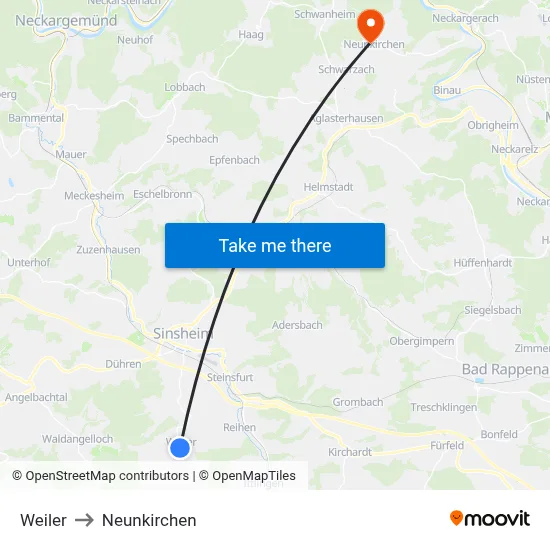 Weiler to Neunkirchen map