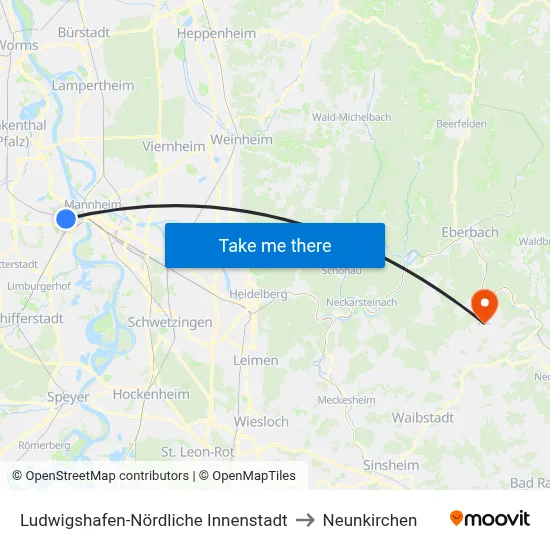 Ludwigshafen-Nördliche Innenstadt to Neunkirchen map
