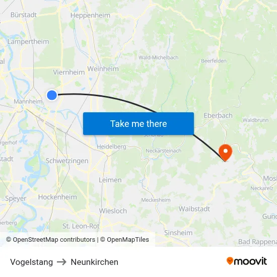 Vogelstang to Neunkirchen map