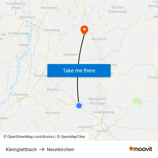 Kleinglattbach to Neunkirchen map