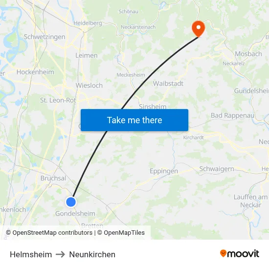 Helmsheim to Neunkirchen map