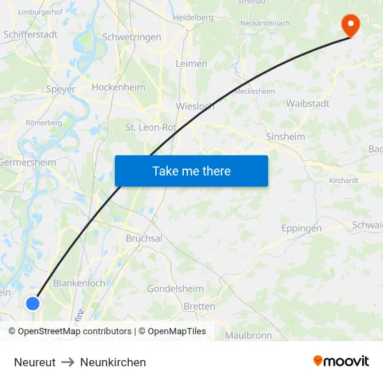 Neureut to Neunkirchen map