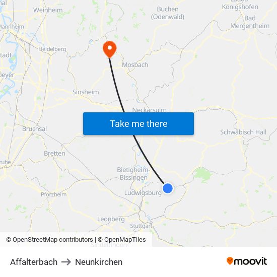 Affalterbach to Neunkirchen map