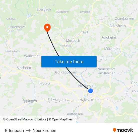 Erlenbach to Neunkirchen map