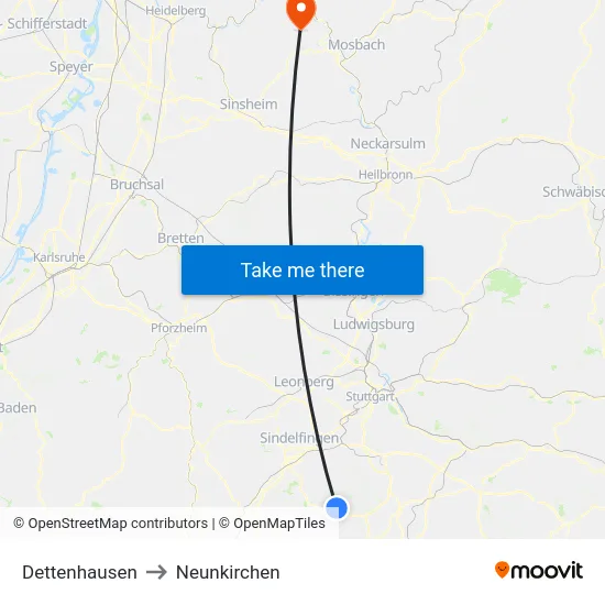 Dettenhausen to Neunkirchen map