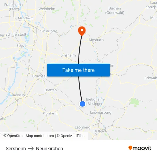 Sersheim to Neunkirchen map