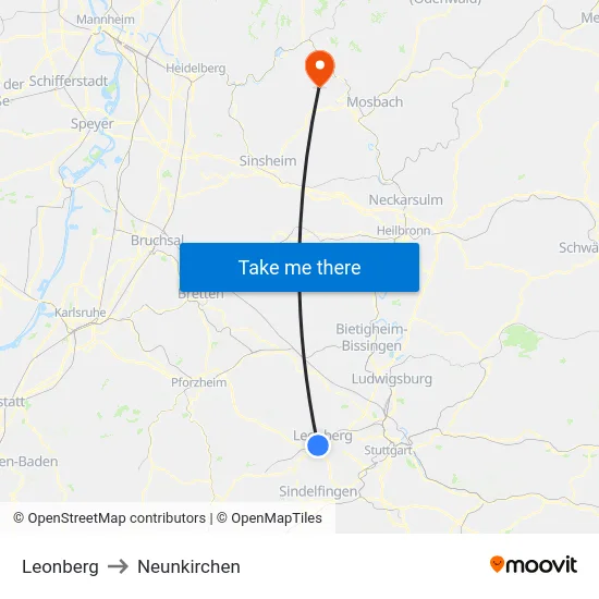 Leonberg to Neunkirchen map