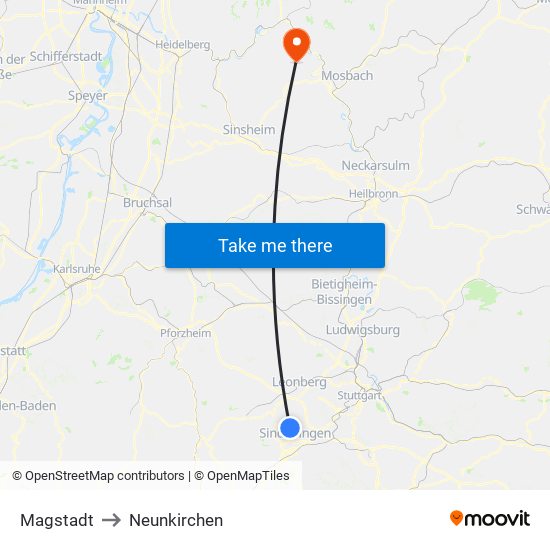 Magstadt to Neunkirchen map