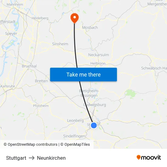 Stuttgart to Neunkirchen map