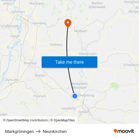 Markgröningen to Neunkirchen map