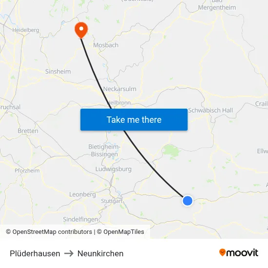 Plüderhausen to Neunkirchen map