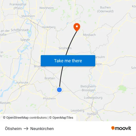 Ötisheim to Neunkirchen map