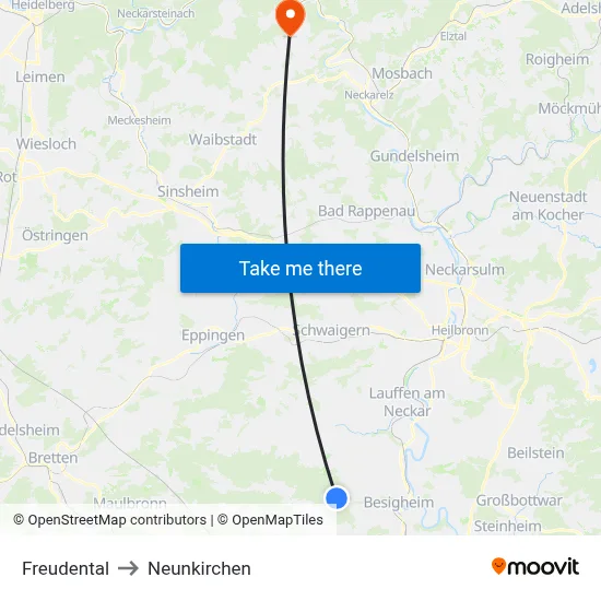 Freudental to Neunkirchen map
