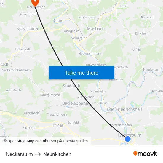 Neckarsulm to Neunkirchen map