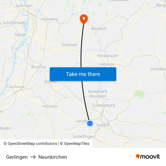 Gerlingen to Neunkirchen map