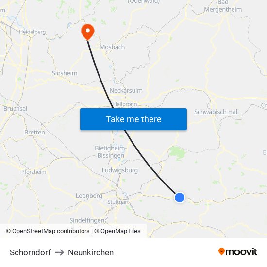 Schorndorf to Neunkirchen map