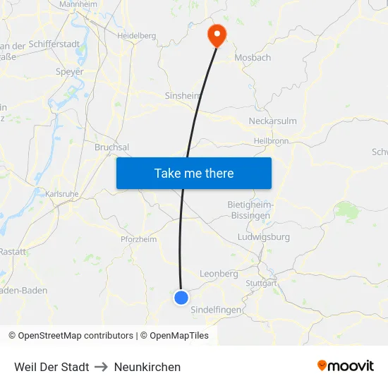 Weil Der Stadt to Neunkirchen map