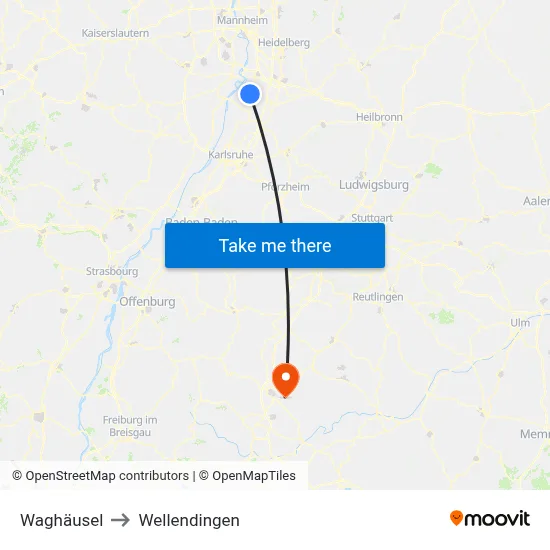 Waghäusel to Wellendingen map