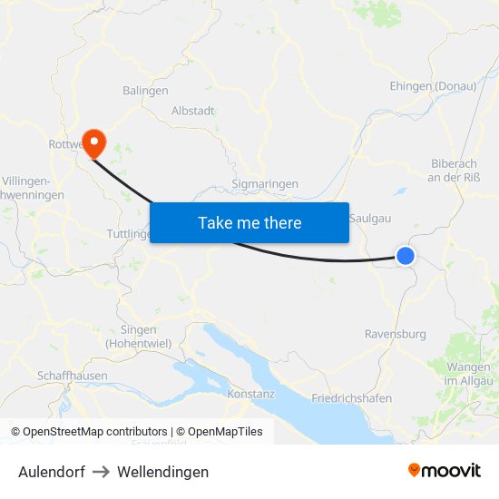 Aulendorf to Wellendingen map