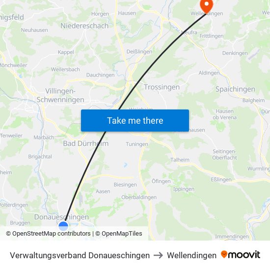 Verwaltungsverband Donaueschingen to Wellendingen map