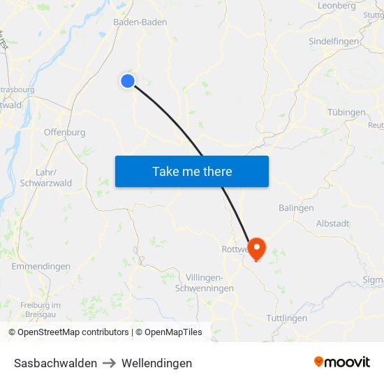 Sasbachwalden to Wellendingen map