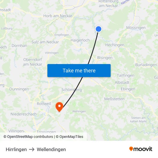 Hirrlingen to Wellendingen map