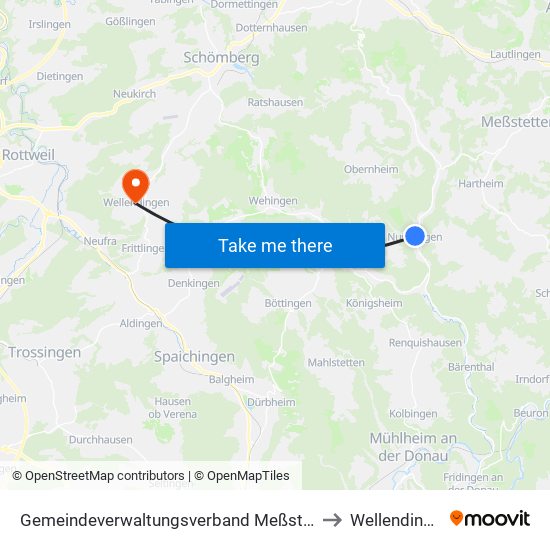 Gemeindeverwaltungsverband Meßstetten to Wellendingen map